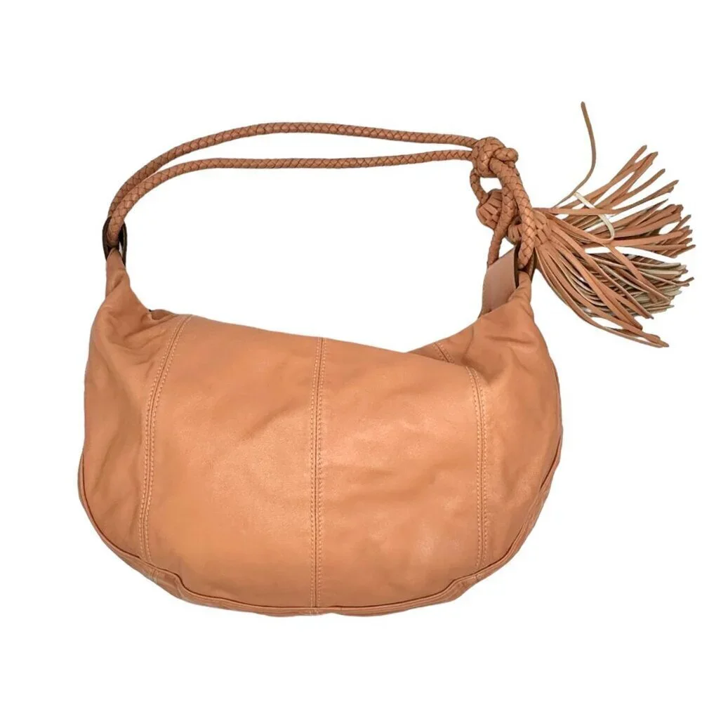 MULBERRY Araline Hobo Bag Peach Leather Tassels Boho Chic Luxury Designer